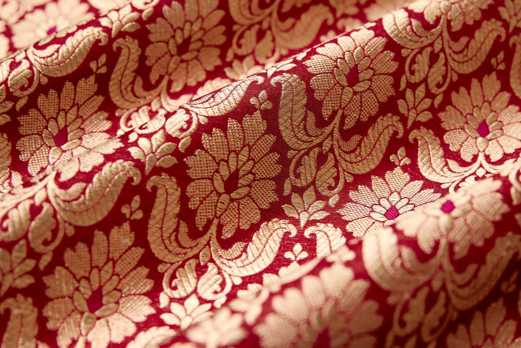 Maroon Handwoven Banarasi Brocade Fabric