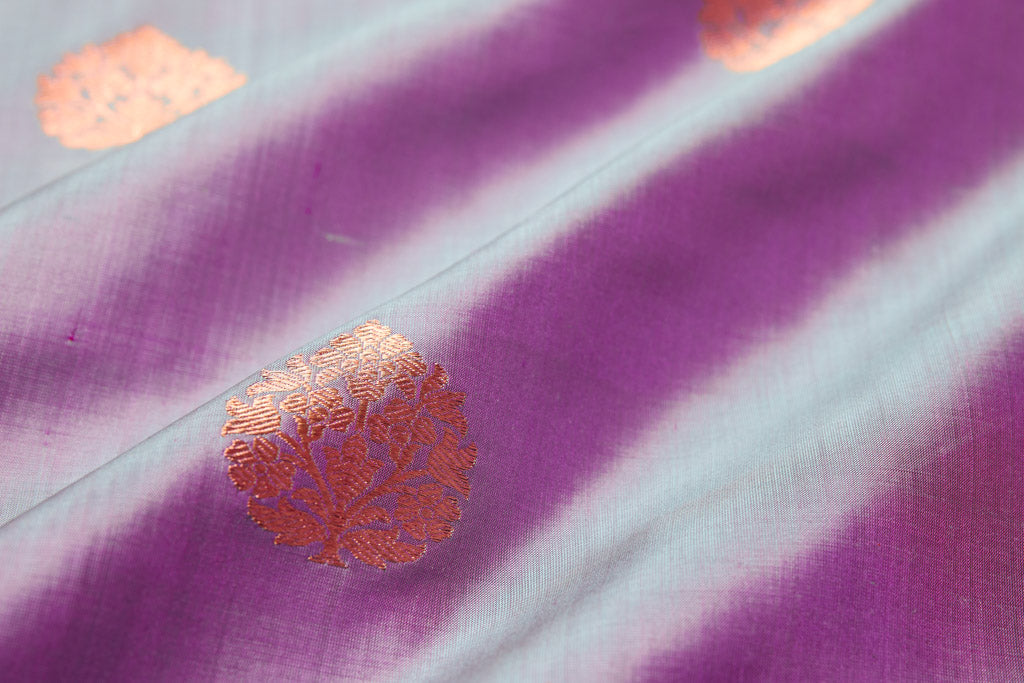Grey Dual Tone Handwoven Banarasi Silk Fabric