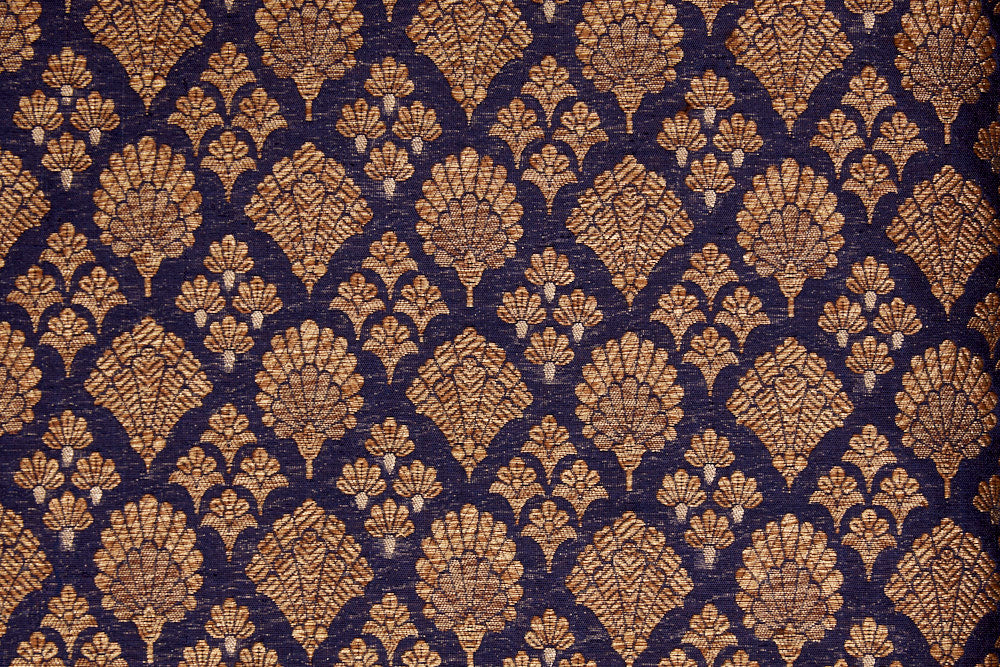 Midnight Blue Handwoven Banarasi Brocade Fabric