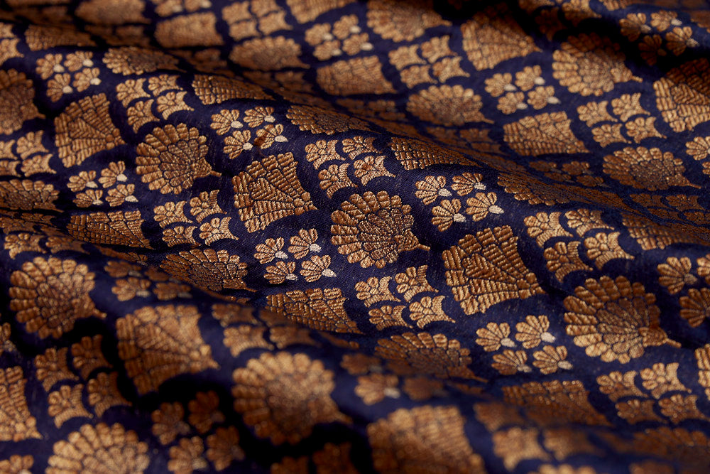 Midnight Blue Handwoven Banarasi Brocade Fabric