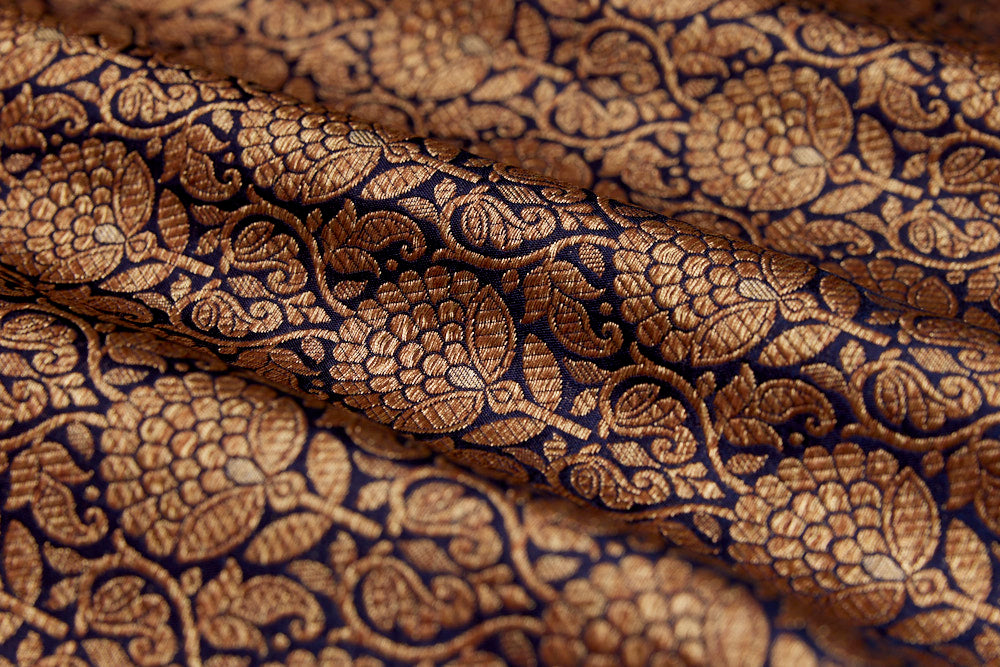Midnight Blue Handwoven Banarasi Brocade Fabric