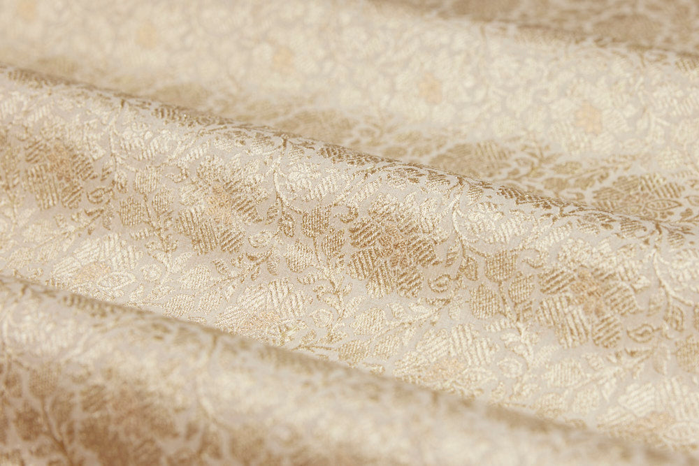 Beige Handwoven Banarasi Moonga Silk Fabric