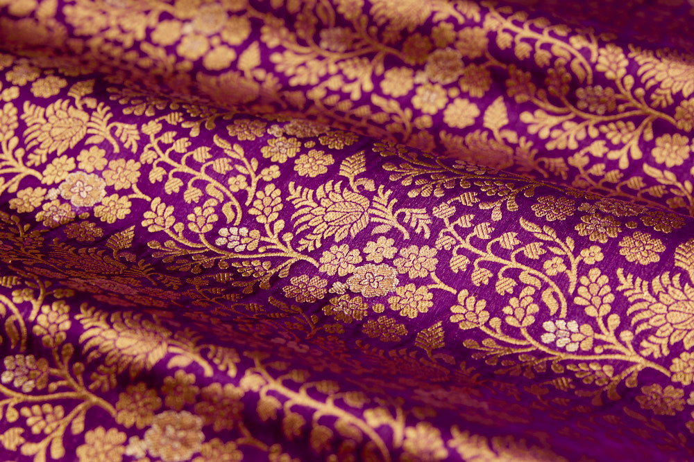Purple Handwoven Banarasi Brocade Fabric