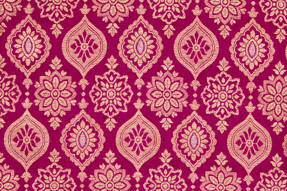 Dark Fuchsia Pink Handwoven Banarasi Brocade Fabric