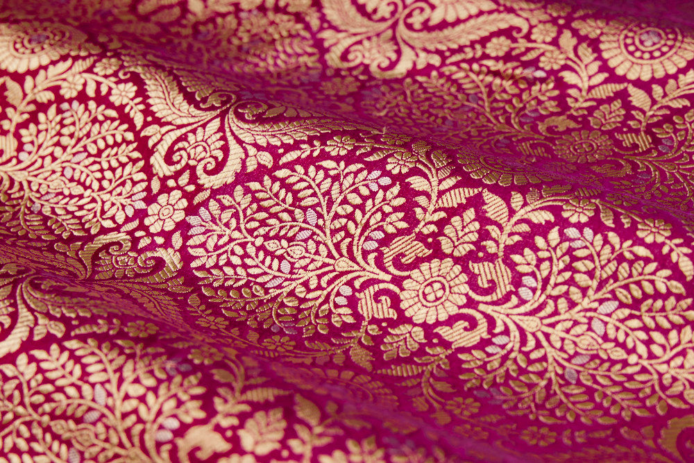 Pink Dual Tone Handwoven Banarasi Brocade Fabric