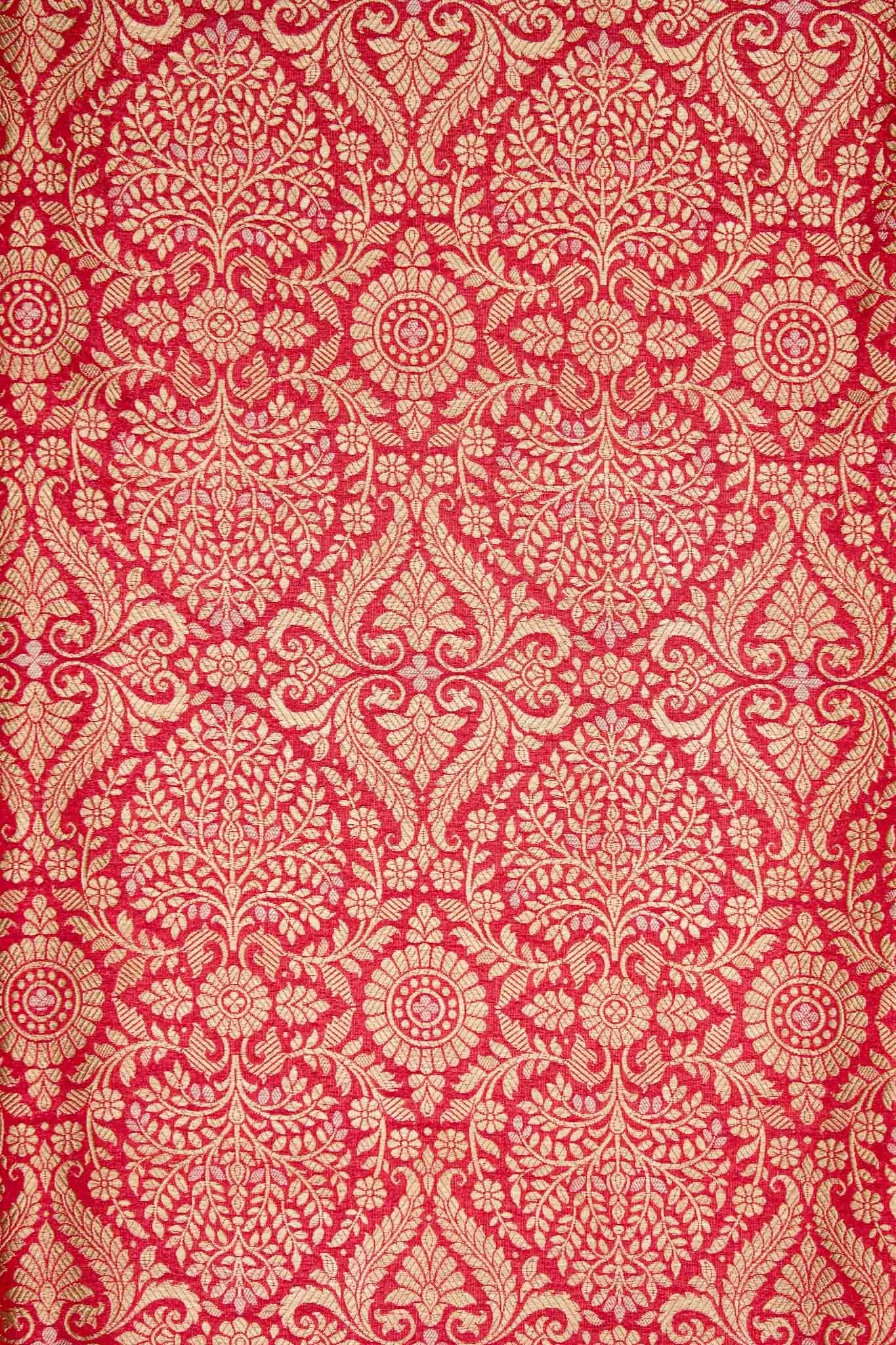 Red Pink Handwoven Banarasi Brocade Silk Fabric