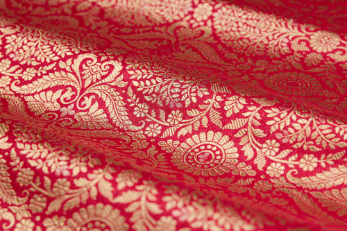 Red Pink Handwoven Banarasi Brocade Silk Fabric