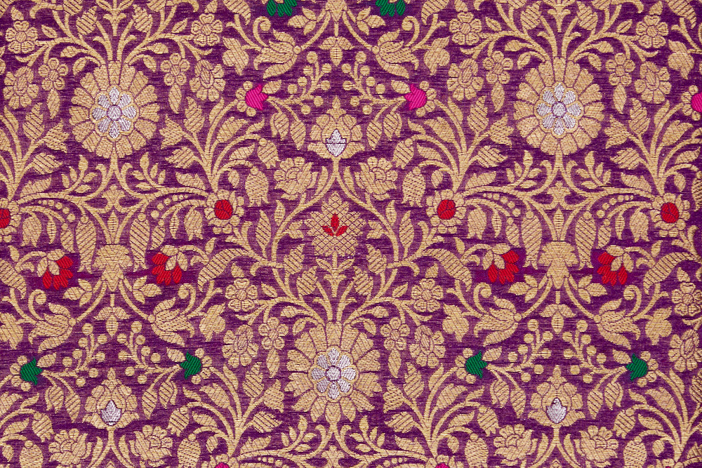 Purple Handwoven Banarasi Brocade Fabric