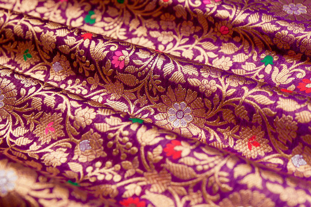 Purple Handwoven Banarasi Brocade Fabric