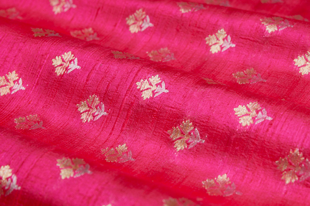 Rani Pink Handwoven Banarasi Raw Silk Fabric