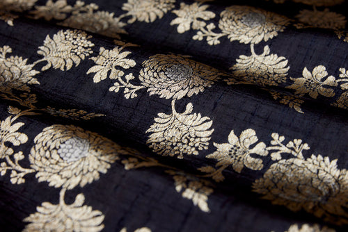Black Handwoven Banarasi Raw Silk Fabric