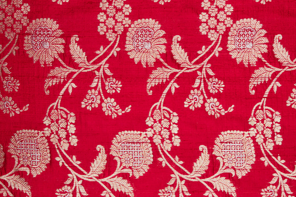 Red Handwoven Banarasi Raw Silk Fabric