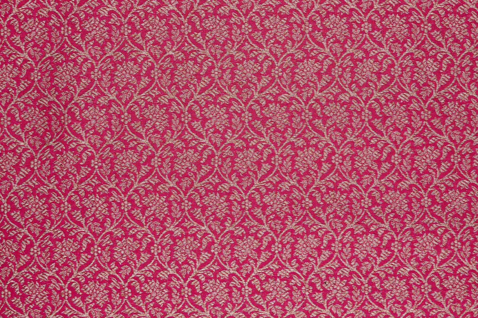 Pink Red Handwoven Banarasi Brocade Fabric