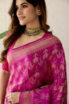 Magenta Pink  Handwoven Banarasi Silk Saree