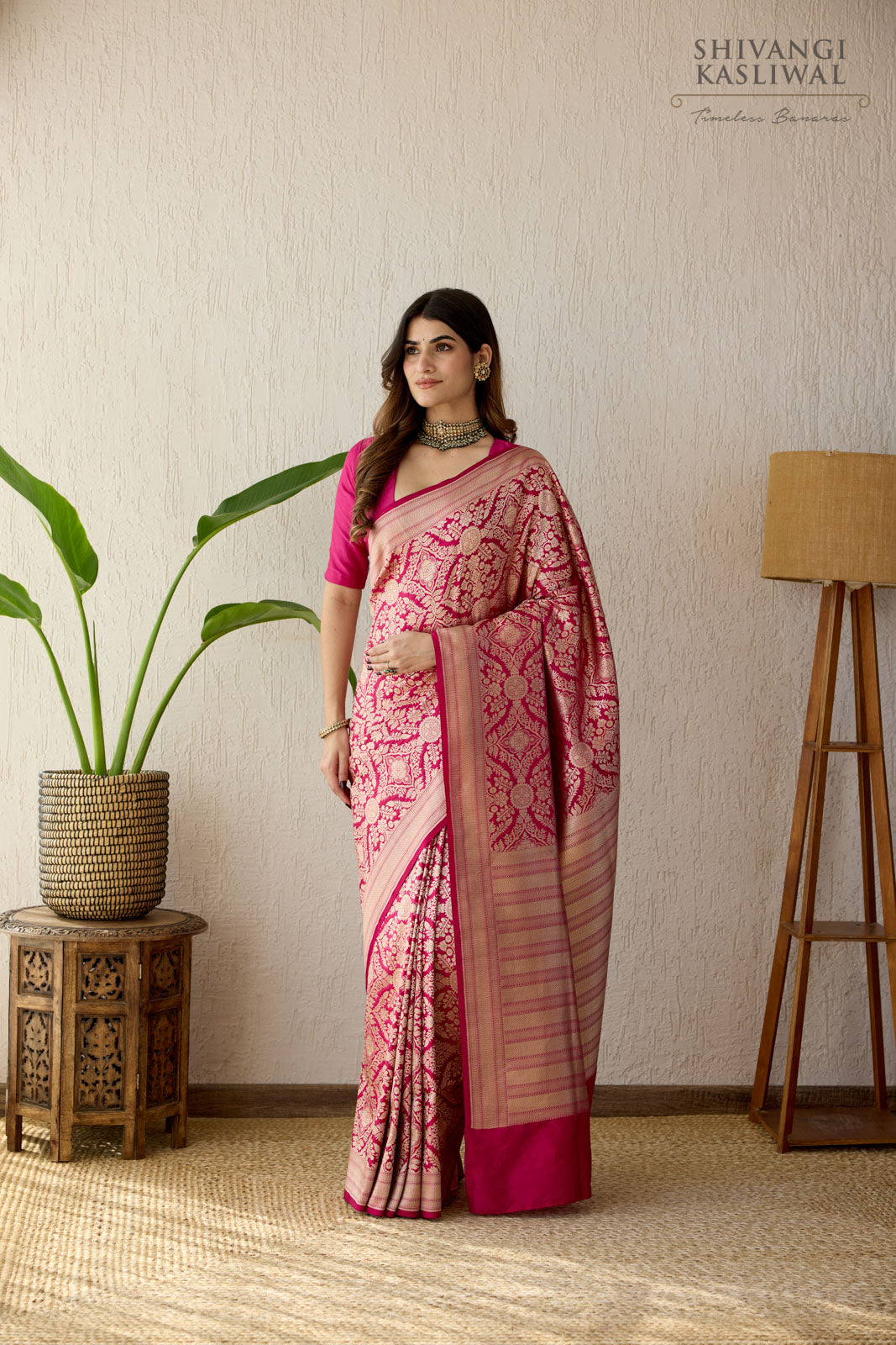 Fuchsia Pink Handwoven Banarasi Silk Saree