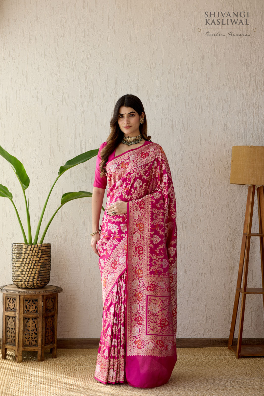 Fuchsia Pink Handwoven Banarasi Silk Saree