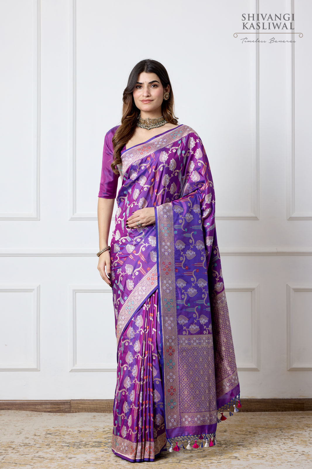 Purple Dual Tone Handwoven Banarasi Silk Saree