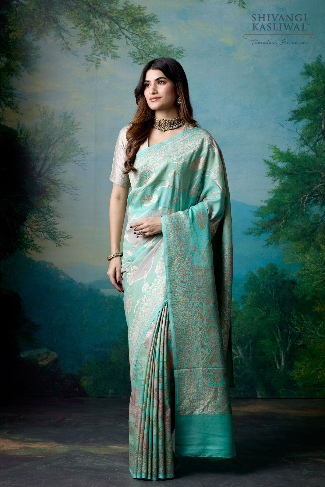 Shaded Blue Handwoven Banarasi Tussar Georgette Saree