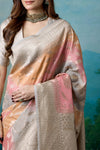 Shaded Grey Handwoven Banarasi Tussar Georgette Saree