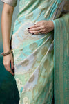 Shaded Blue Handwoven Banarasi Georgette Saree