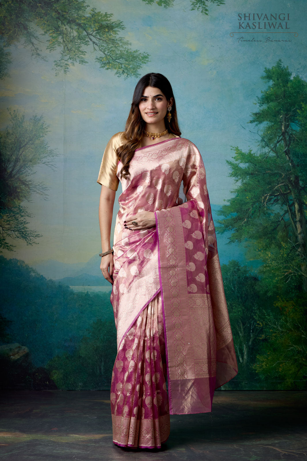 Pink Handwoven Banarasi Tissue Silk Saree