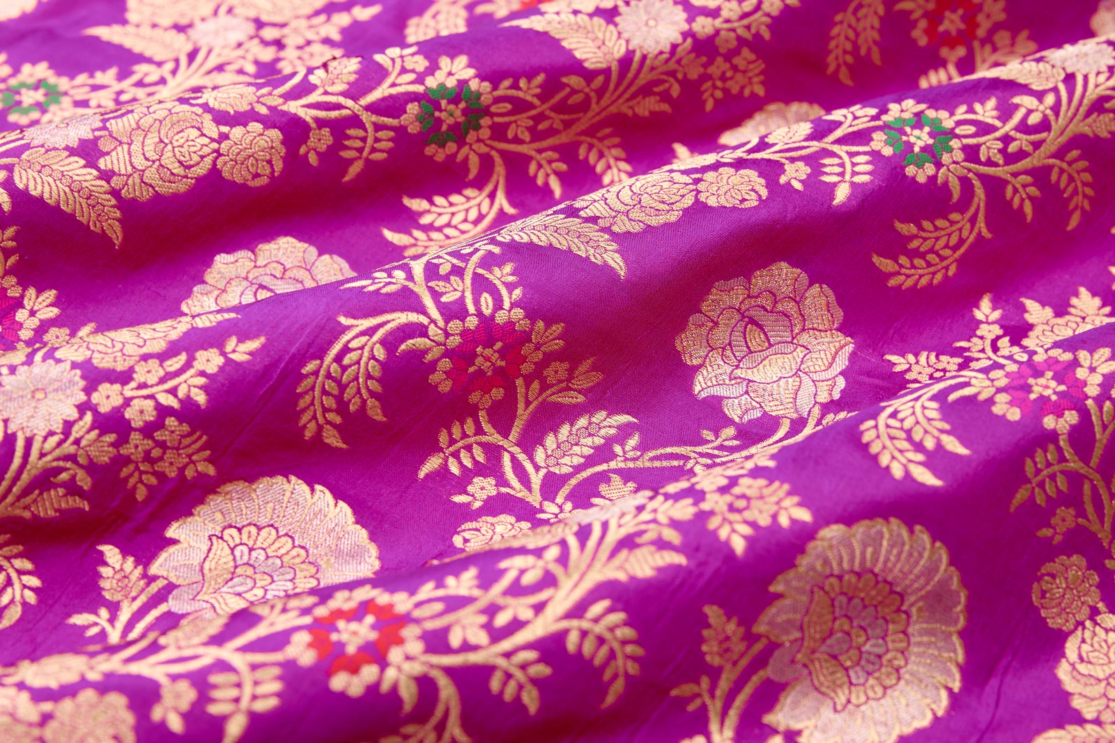 Magenta Pink Handwoven Banarasi Silk Fabric