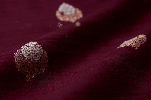 Wine Handwoven Banarasi Raw Silk Fabric