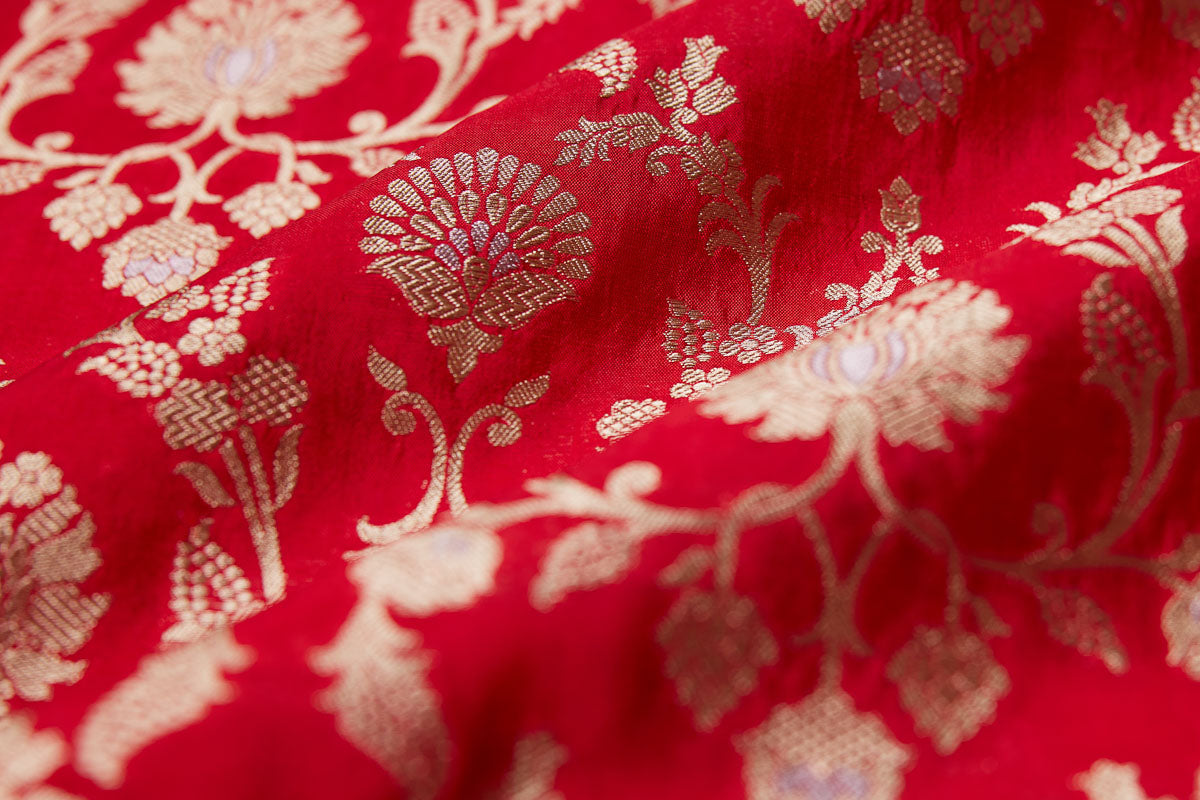 Red Handwoven Banarasi Silk Fabric