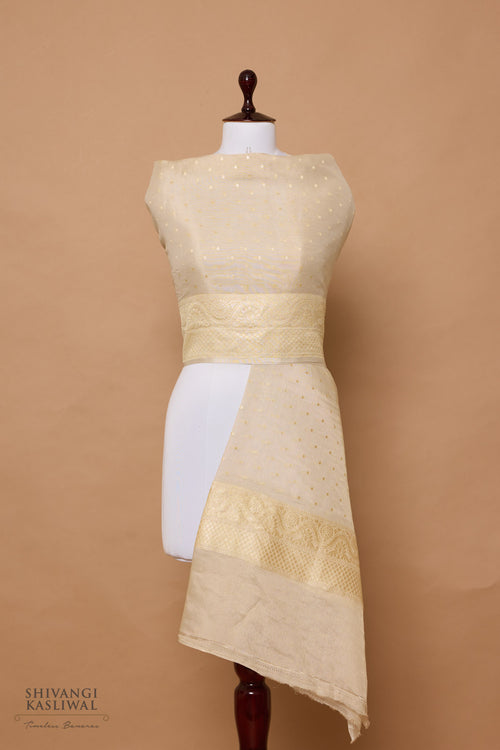 Beige Handwoven Banarasi Moonga Tissue Dupatta