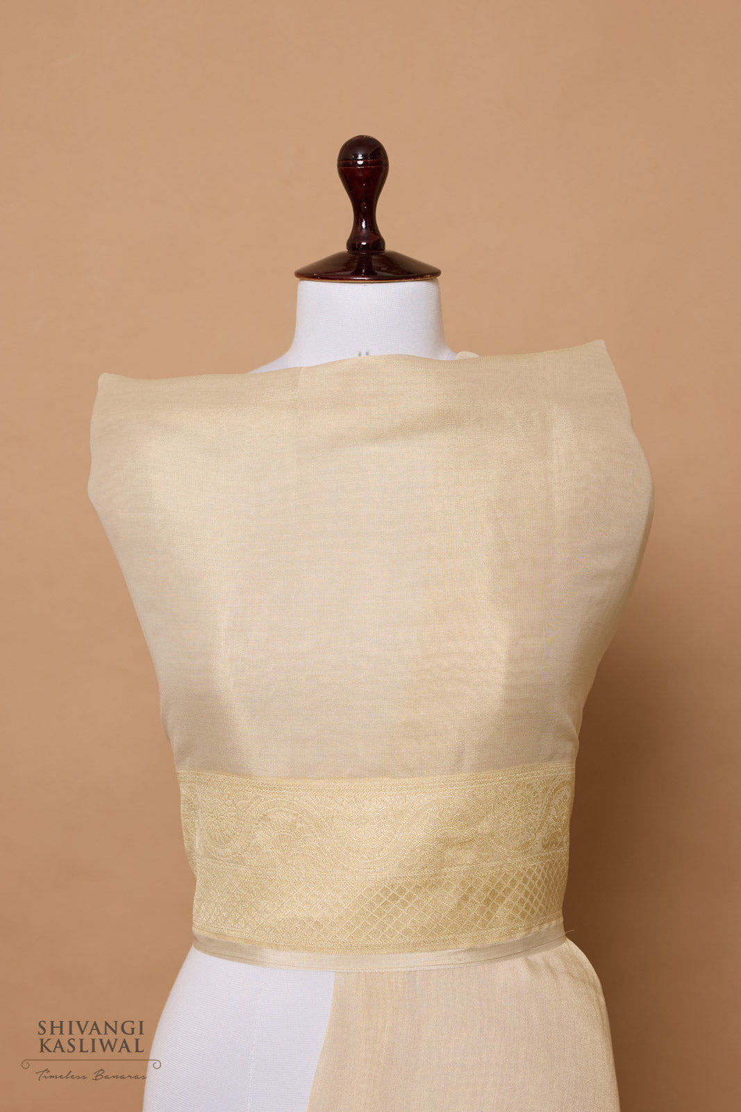 Beige Handwoven Banarasi Moonga Tissue Dupatta