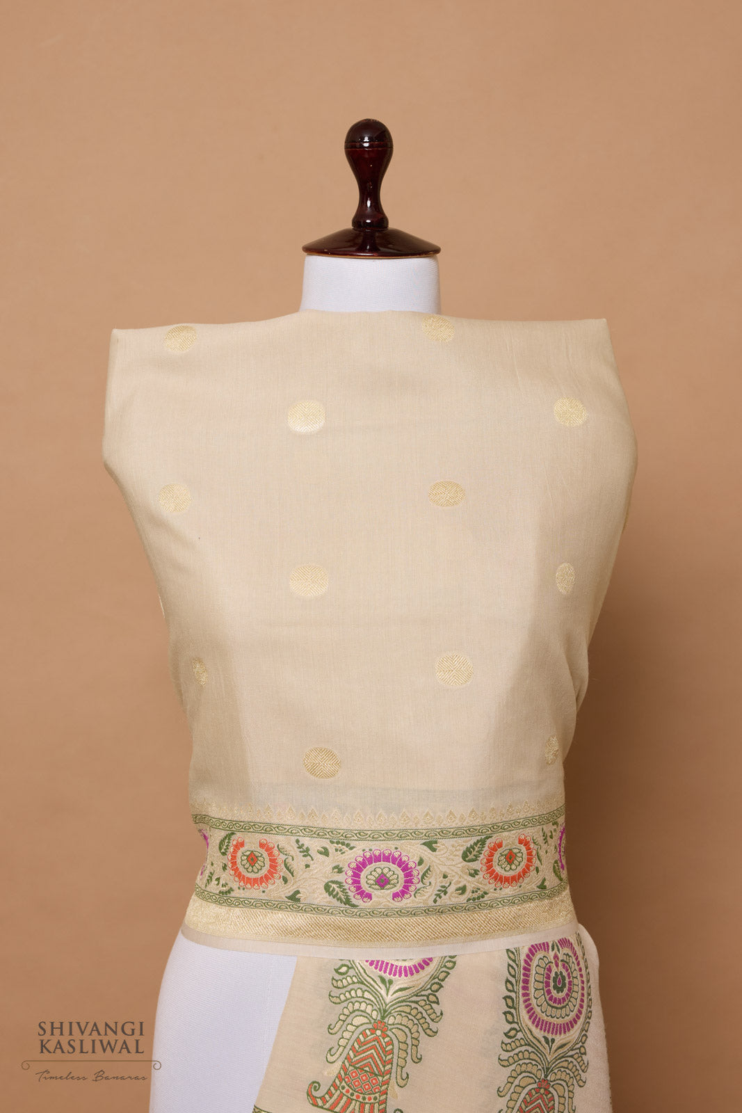 Beige Handwoven Banarasi Moonga Dupatta