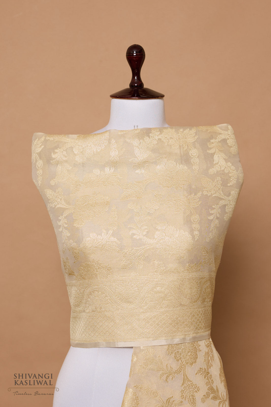 Beige Handwoven Banarasi Moonga Tissue Dupatta