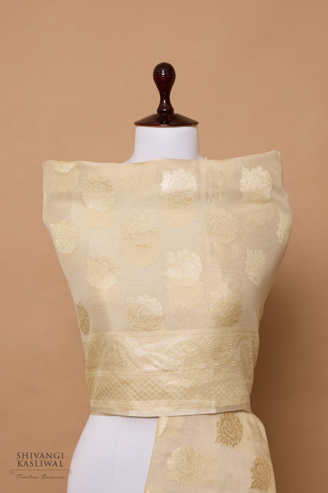 Beige Handwoven Banarasi Moonga Tissue Dupatta