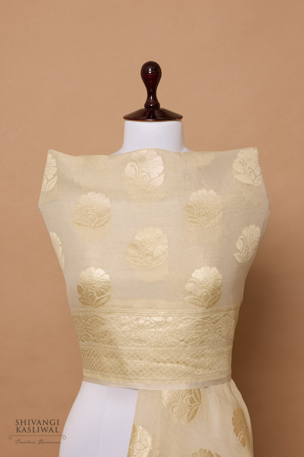 Beige Handwoven Banarasi Moonga Tissue Dupatta