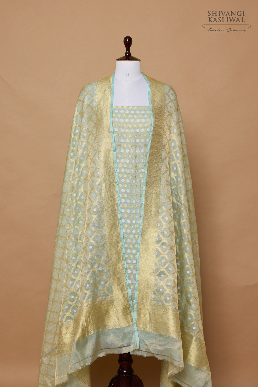 Powder Blue Handwoven Banarasi Tissue Silk Suit Piece