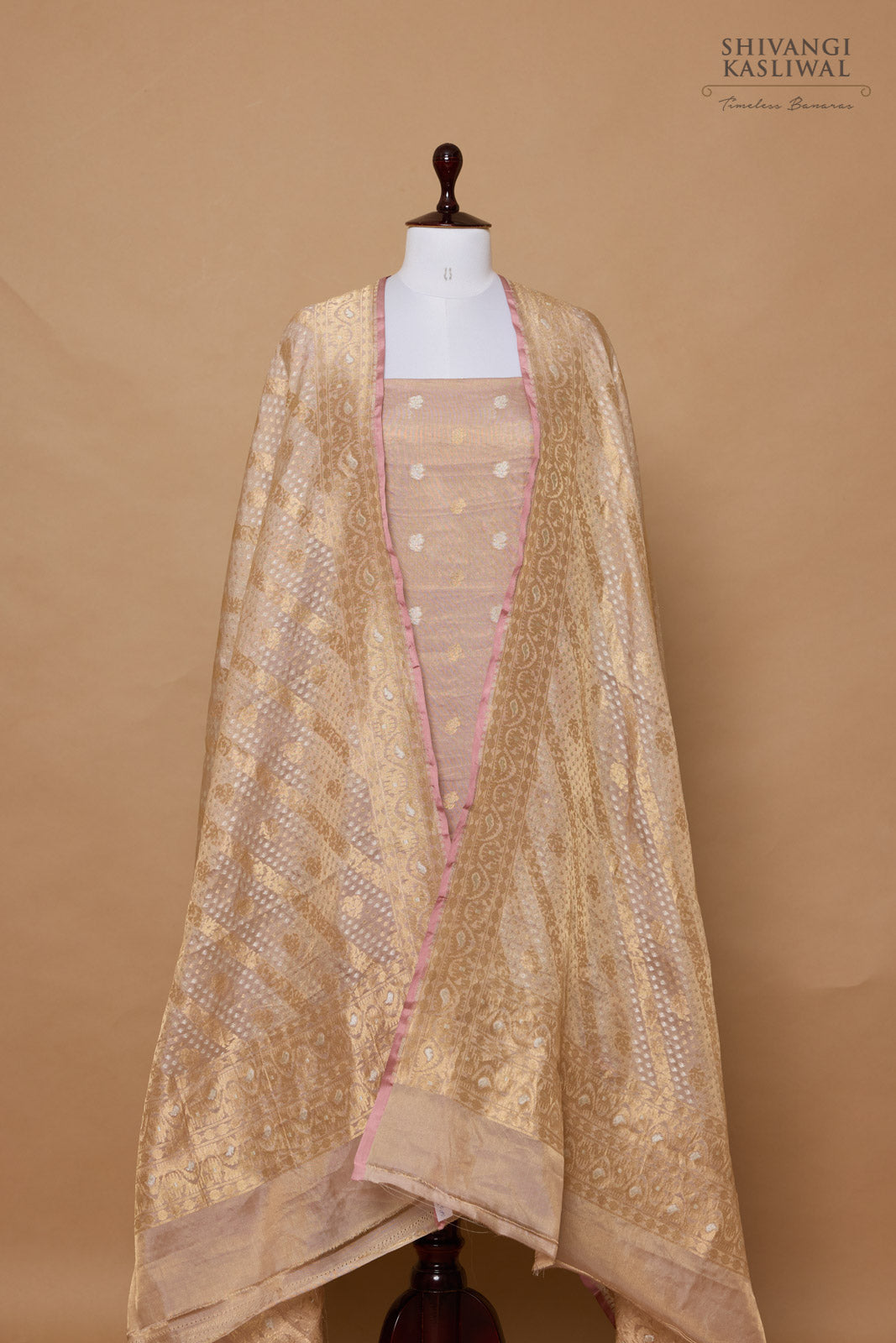 Mauve Handwoven Banarasi Tissue Silk Suit Piece