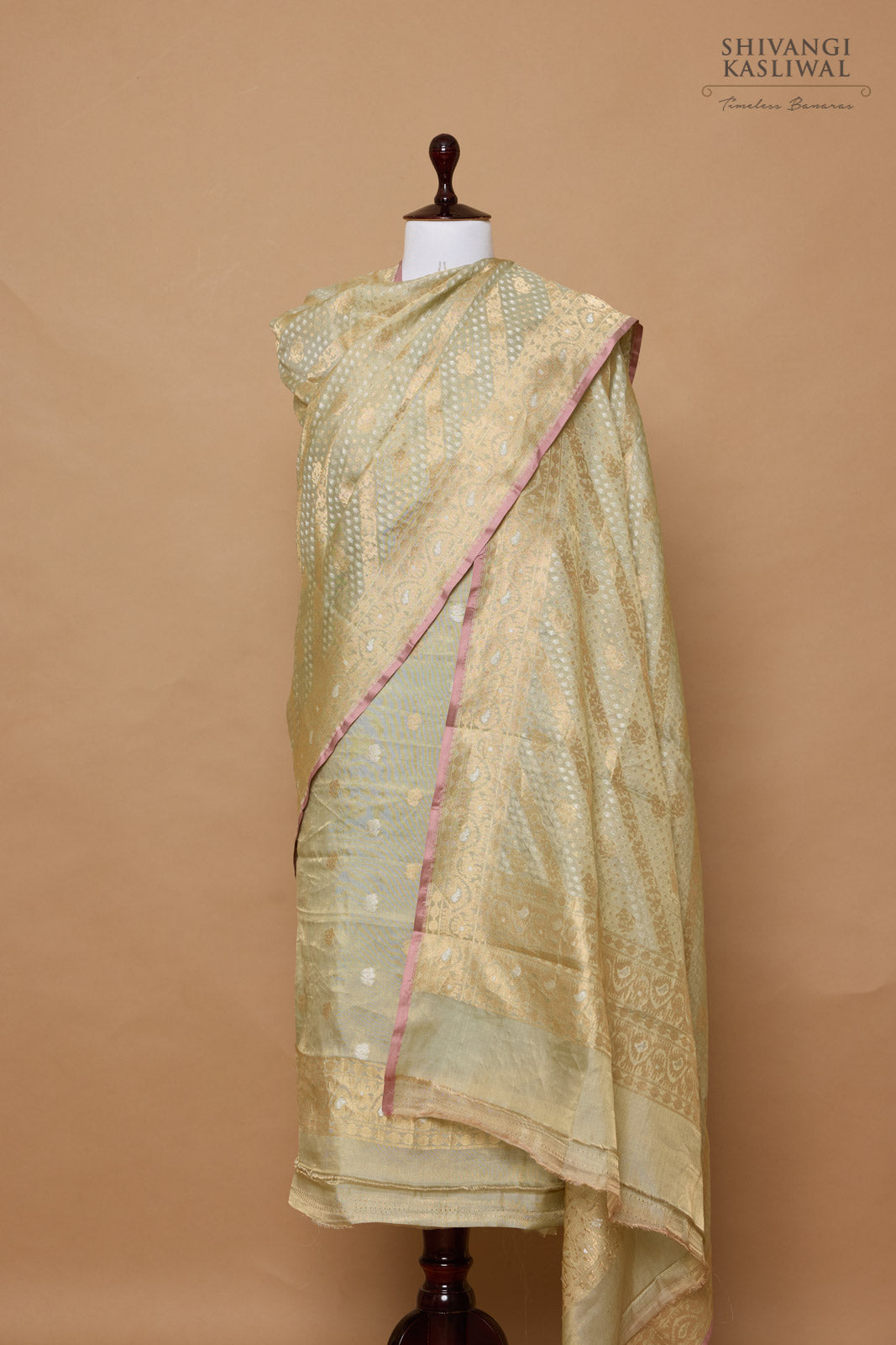 Pista Green Handwoven Banarasi Tissue Silk Suit Piece