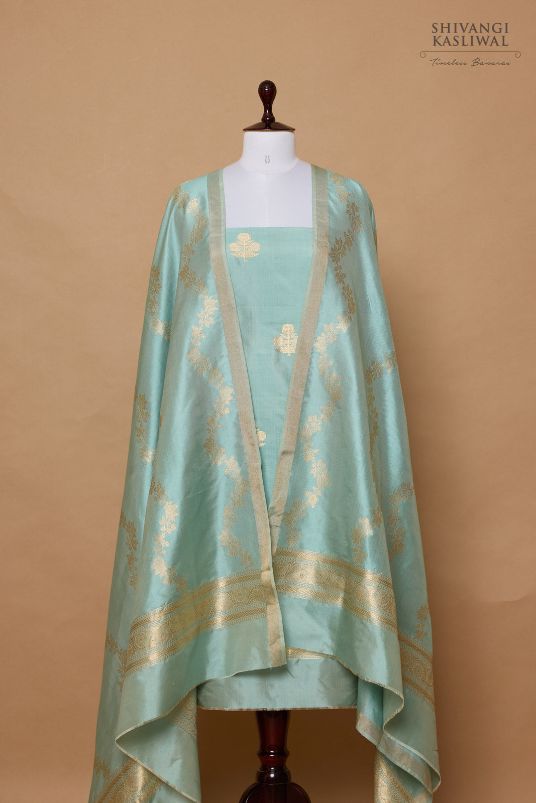 Powder Blue Handwoven Banarasi Silk Suit Piece