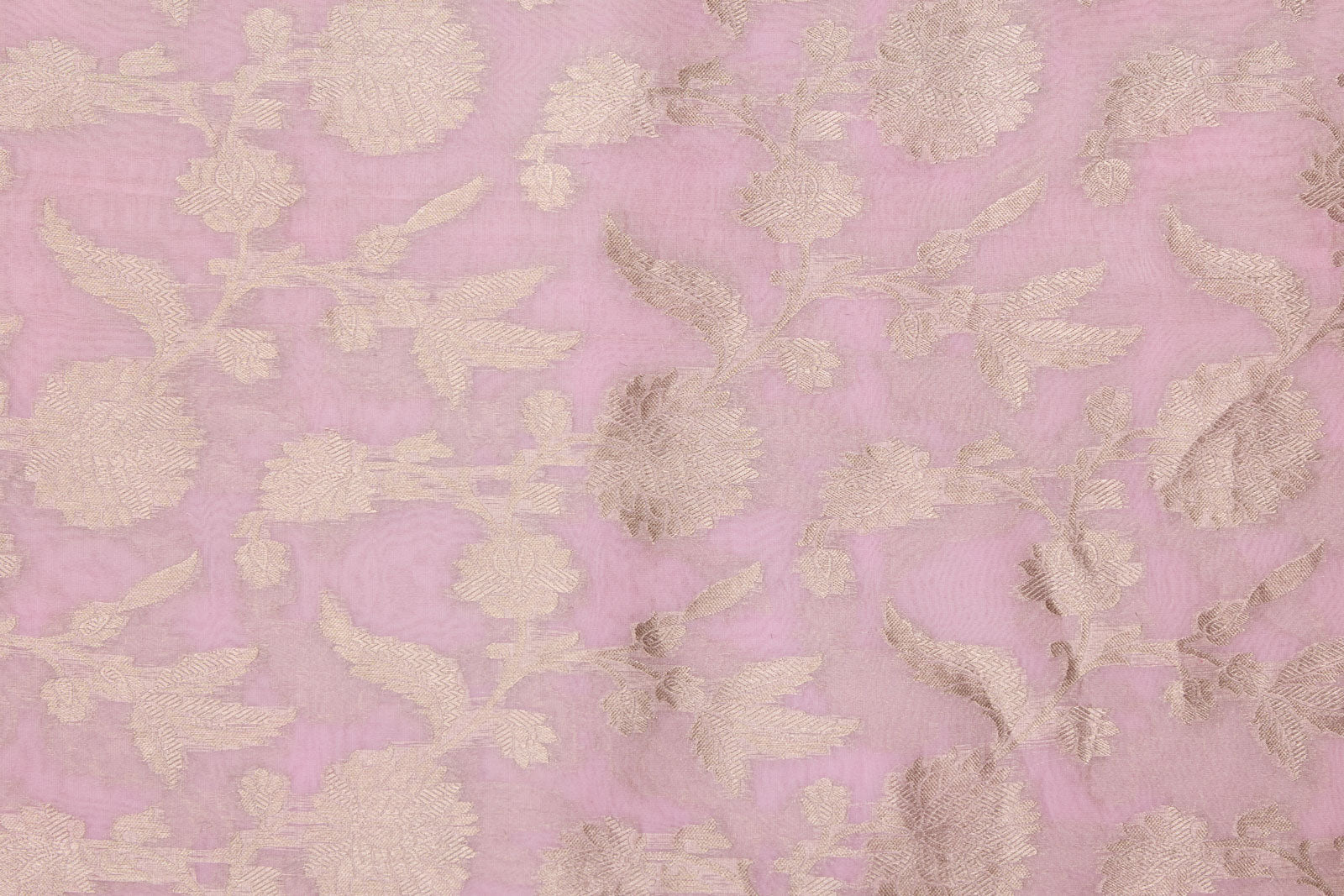 Baby Pink Handwoven Banarasi Organza Silk Fabric