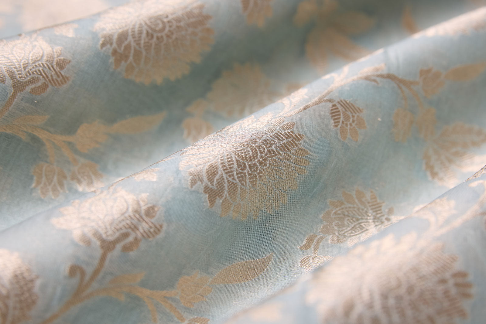 Powder Blue Handwoven Banarasi Organza Silk Fabric