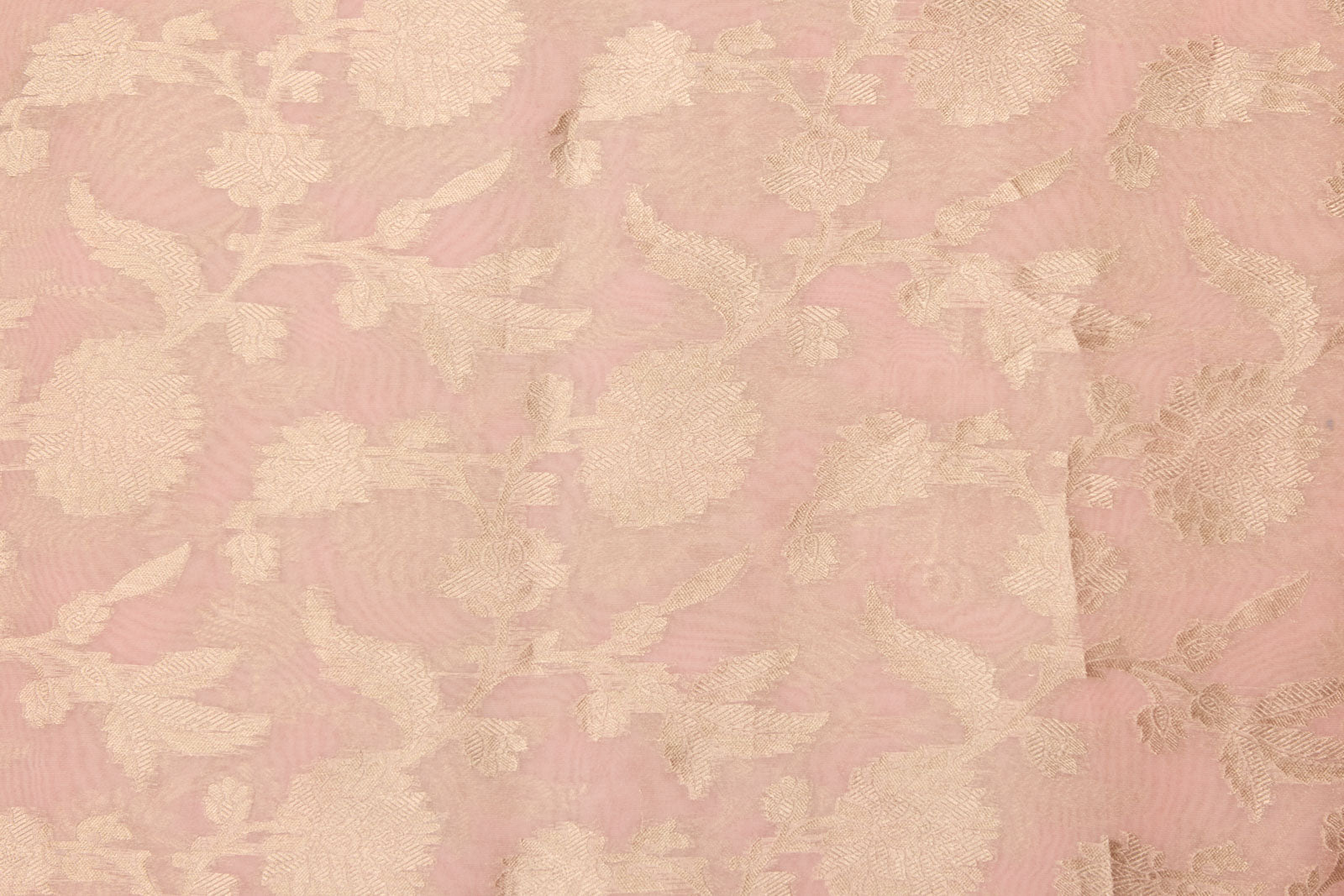 Peach Pink Handwoven Banarasi Organza Silk Fabric