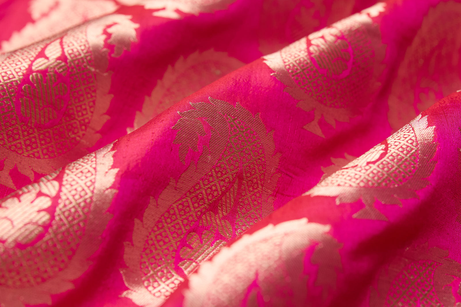 Fuchsia Pink Handwoven Banarasi Silk Fabric