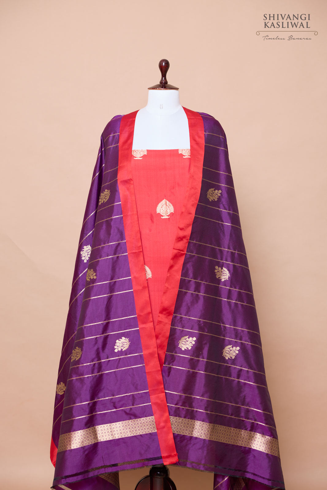 Red Handwoven Banarasi Silk Suit Piece