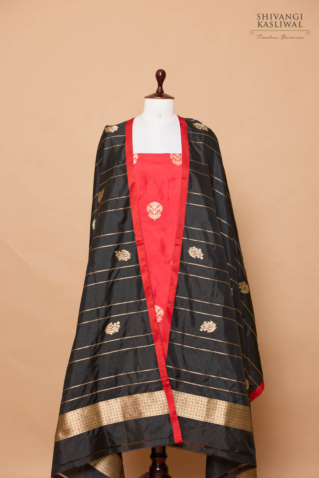 Red Handwoven Banarasi Silk Suit Piece