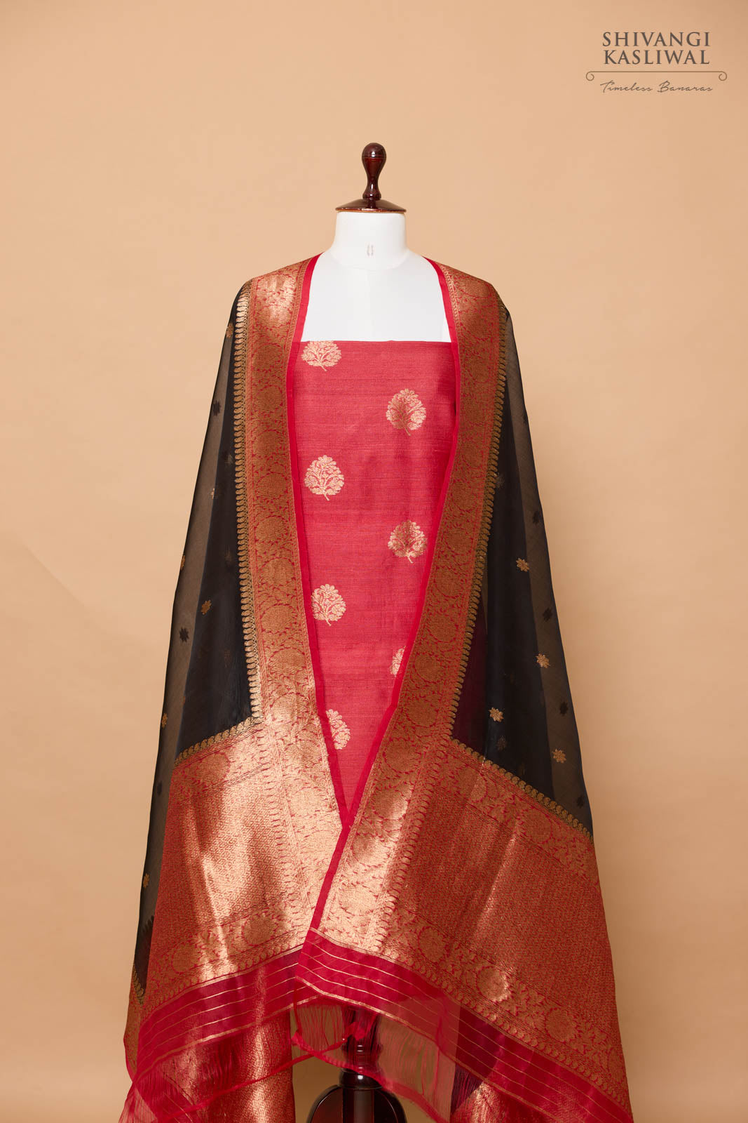 Maroon Handwoven Banarasi Tussar Suit Piece
