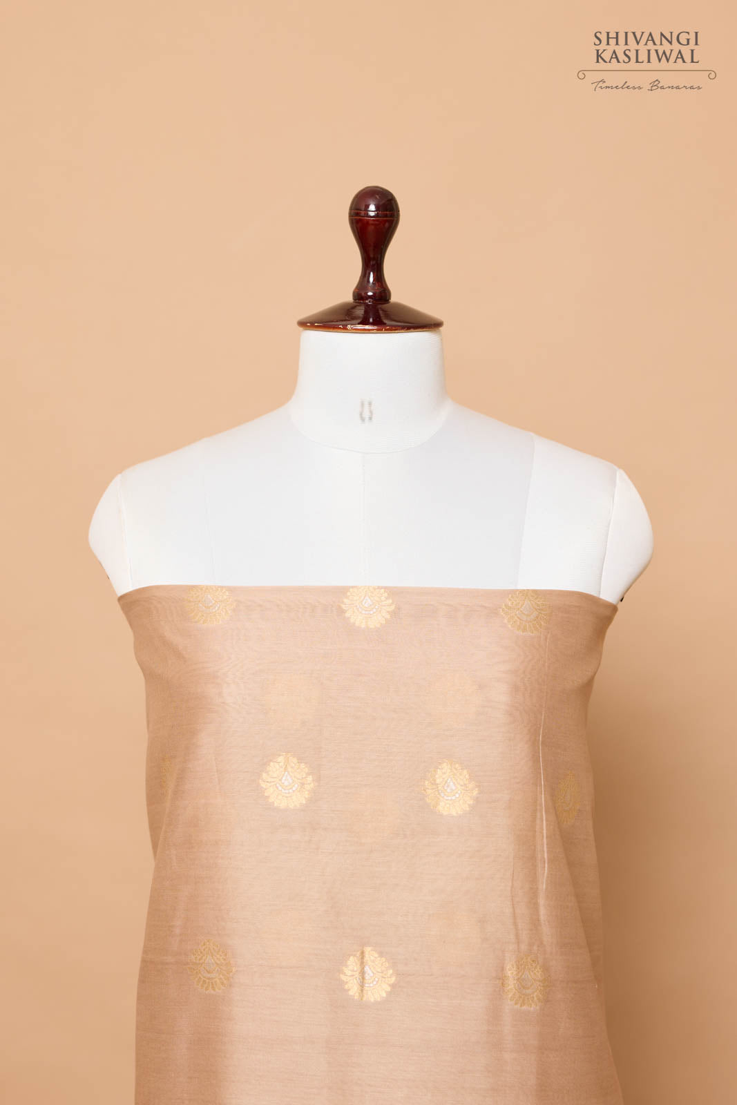 Beige Handwoven Banarasi Linen Suit Piece