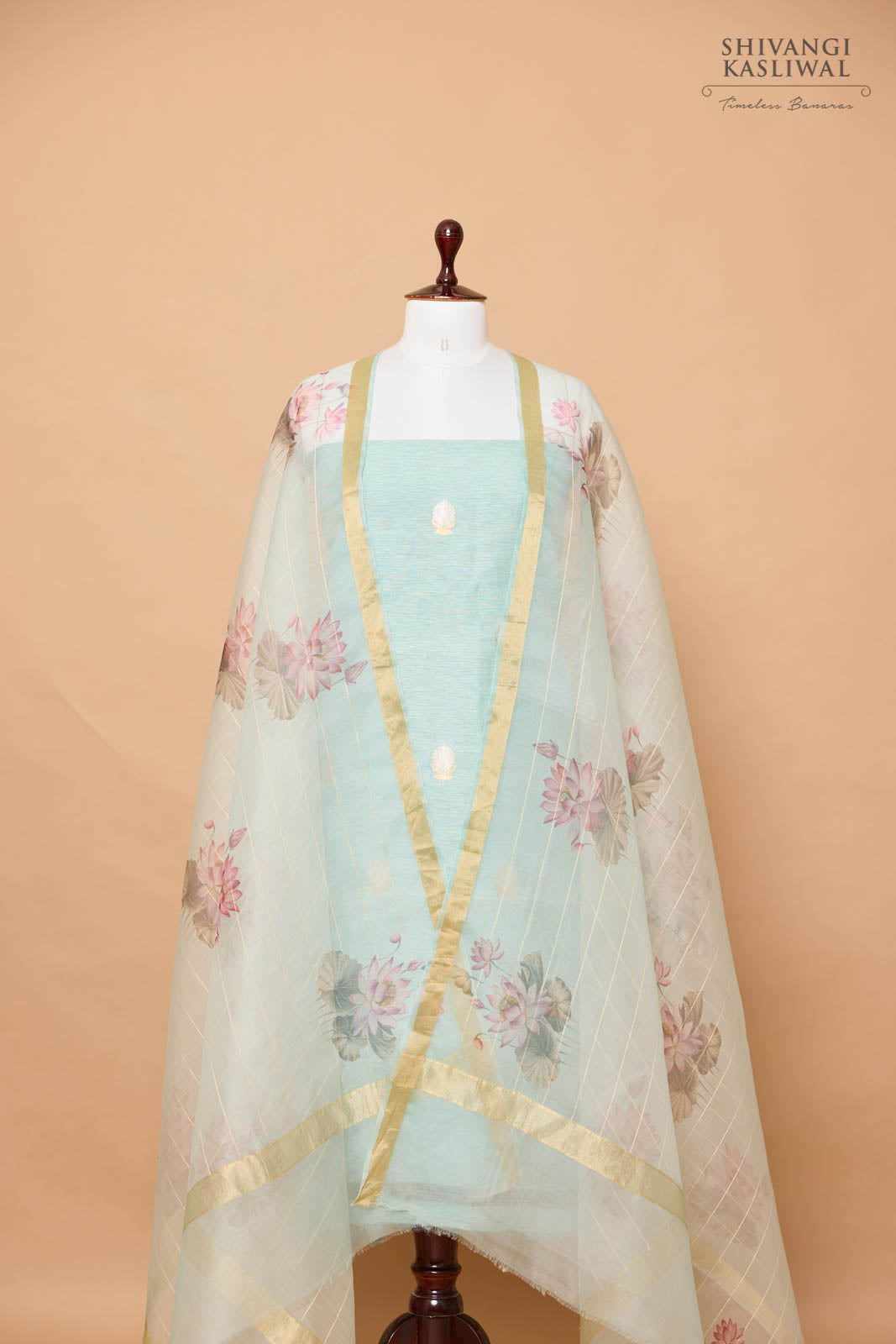 Powder Blue Handwoven Banarasi Linen Suit Piece