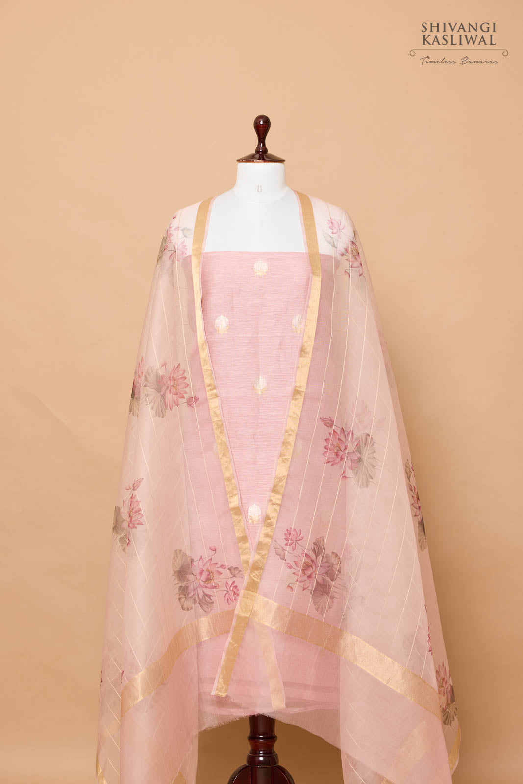 Onion Pink Handwoven Banarasi Linen Suit Piece