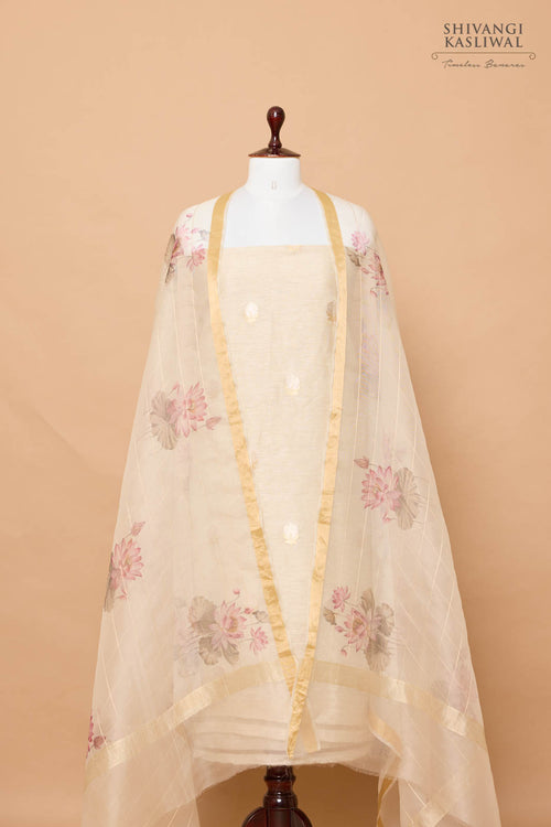 Off-White Handwoven Banarasi Linen Suit Piece