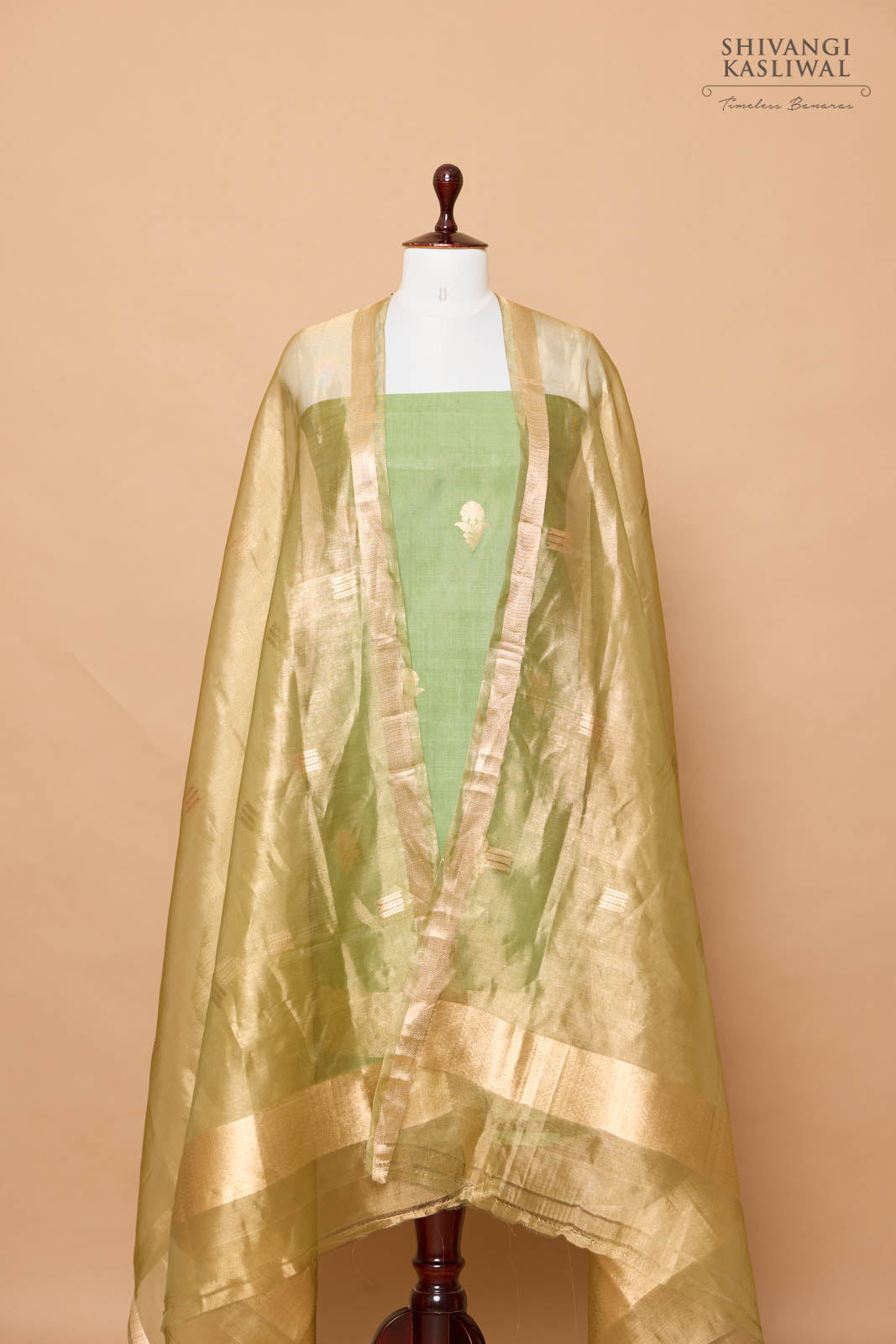 Olive Green Handwoven Banarasi Chiniya Silk Suit Piece